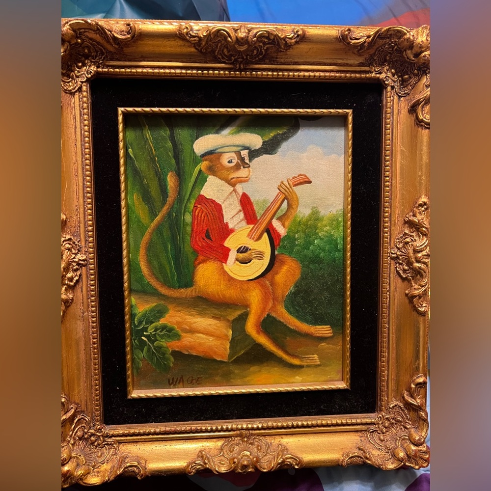 Robert Grace pair of monkey oil paintings